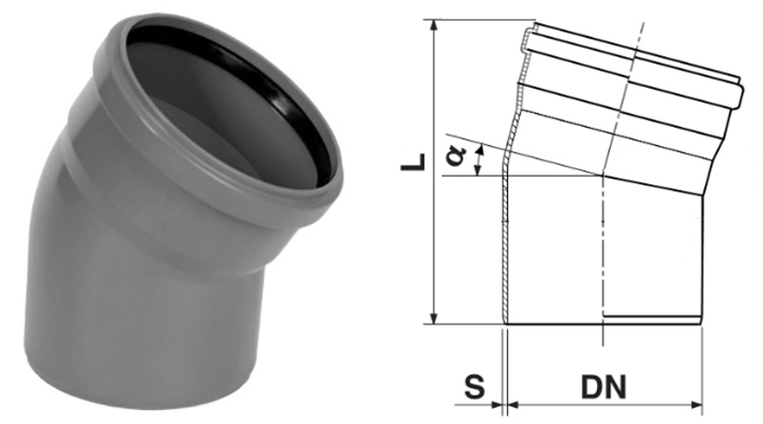 Коліно 50 мм, 15°, ПП, OSTENDORF